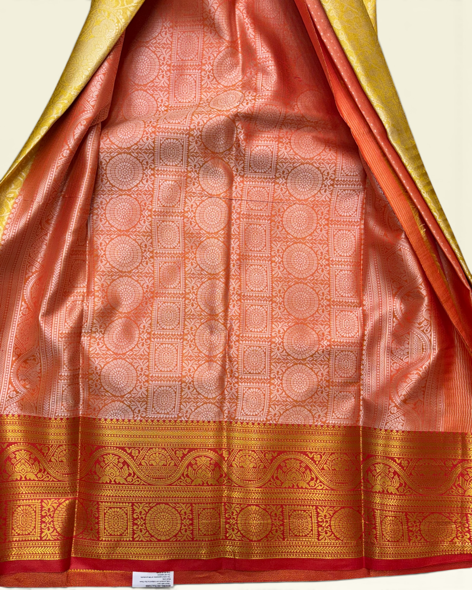 Trending Golden Soft Tissue with Contrast Red Border Saree (NHM7045_2)