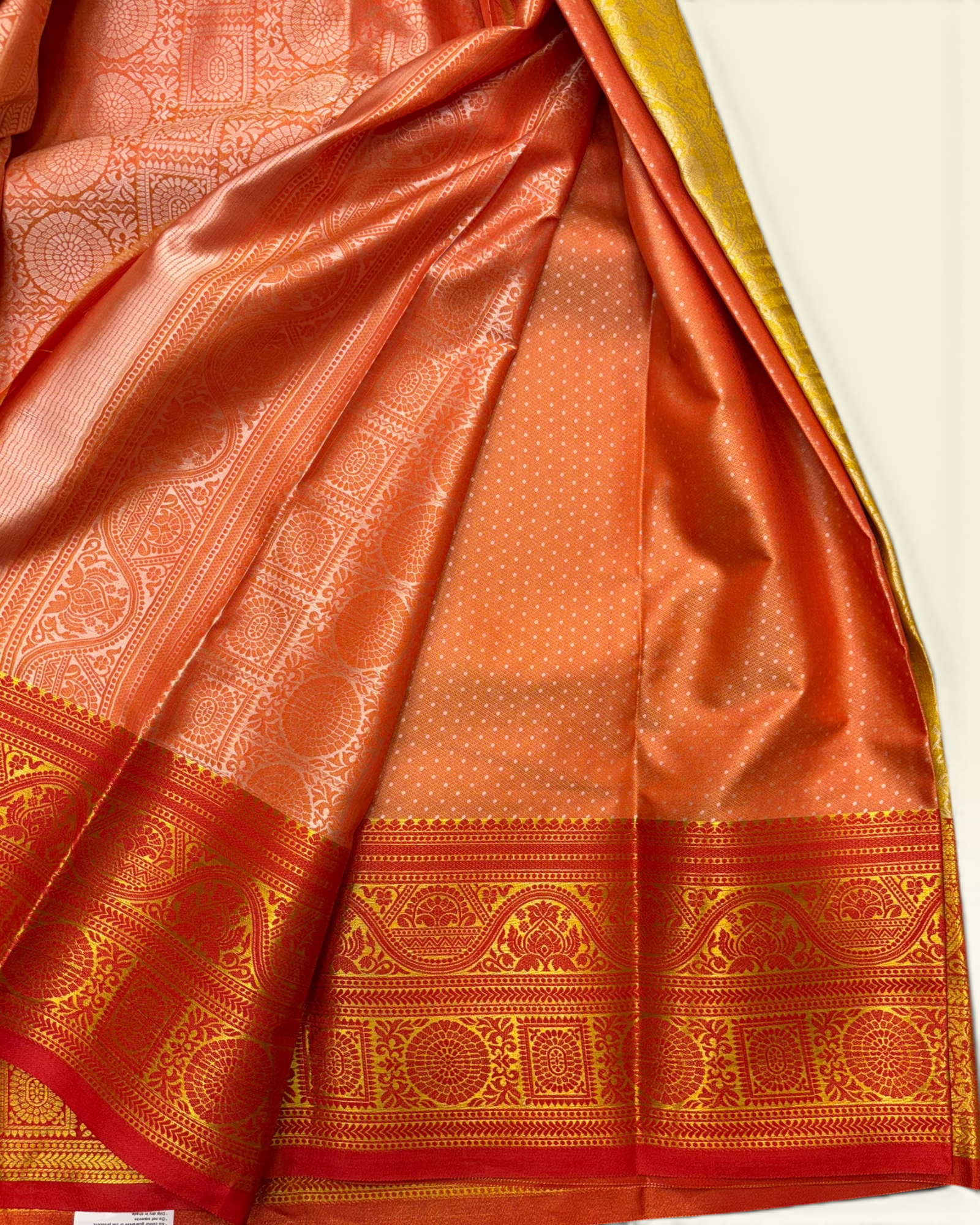 Trending Golden Soft Tissue with Contrast Red Border Saree (NHM7045_2)
