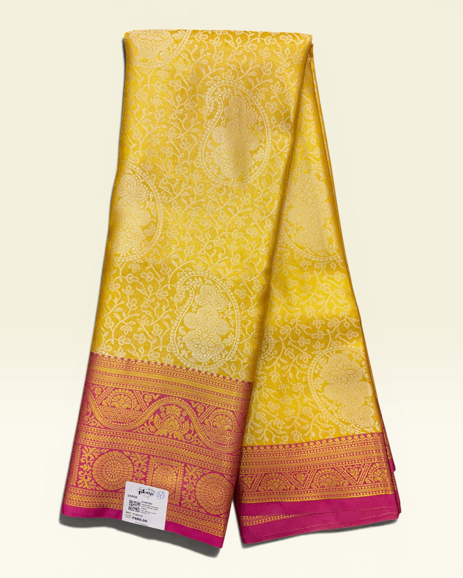 Trending Golden Soft Tissue with Contrast Magenta Border Saree (NHM7045_4)