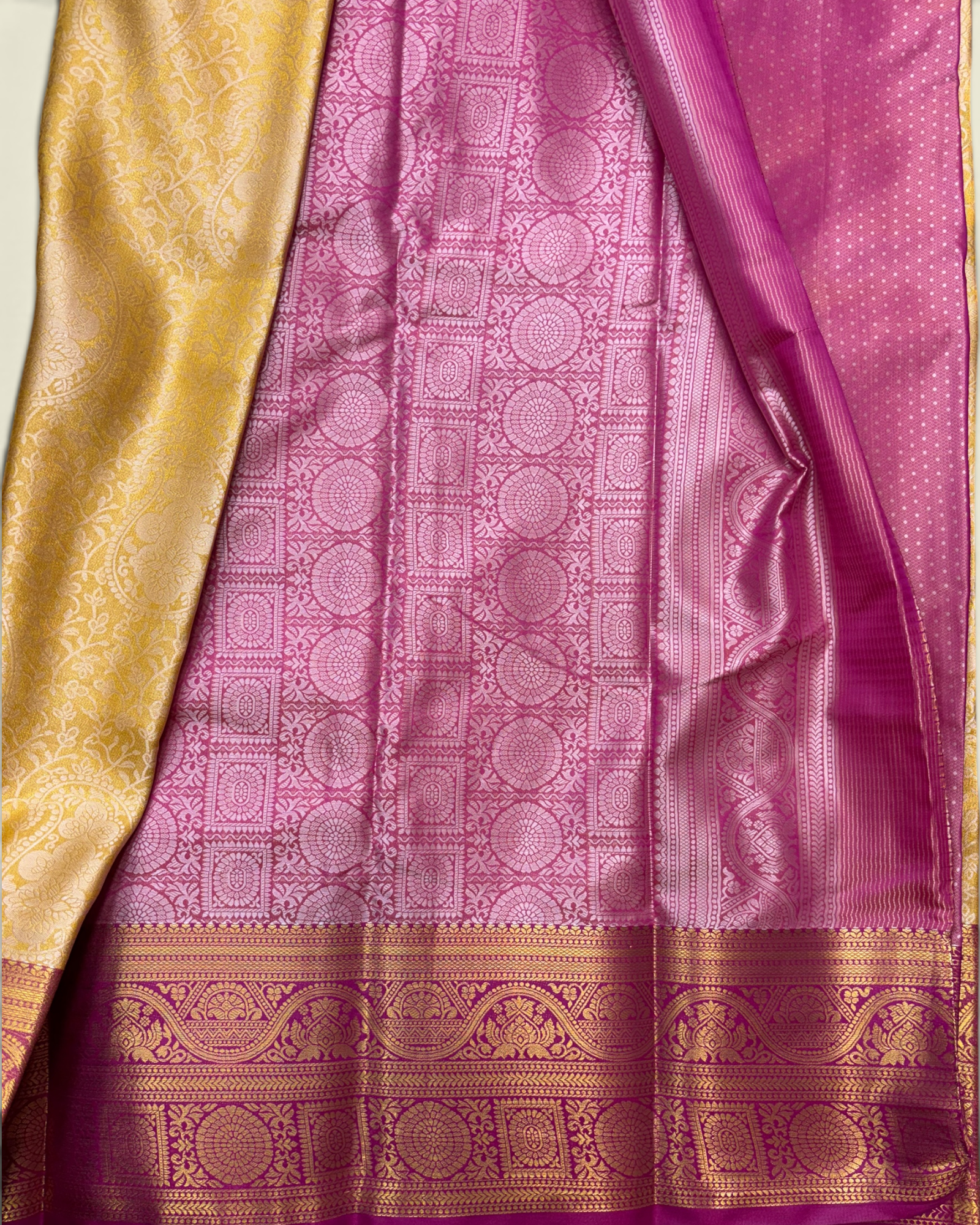 Trending Golden Soft Tissue with Contrast Magenta Border Saree (NHM7045_4)