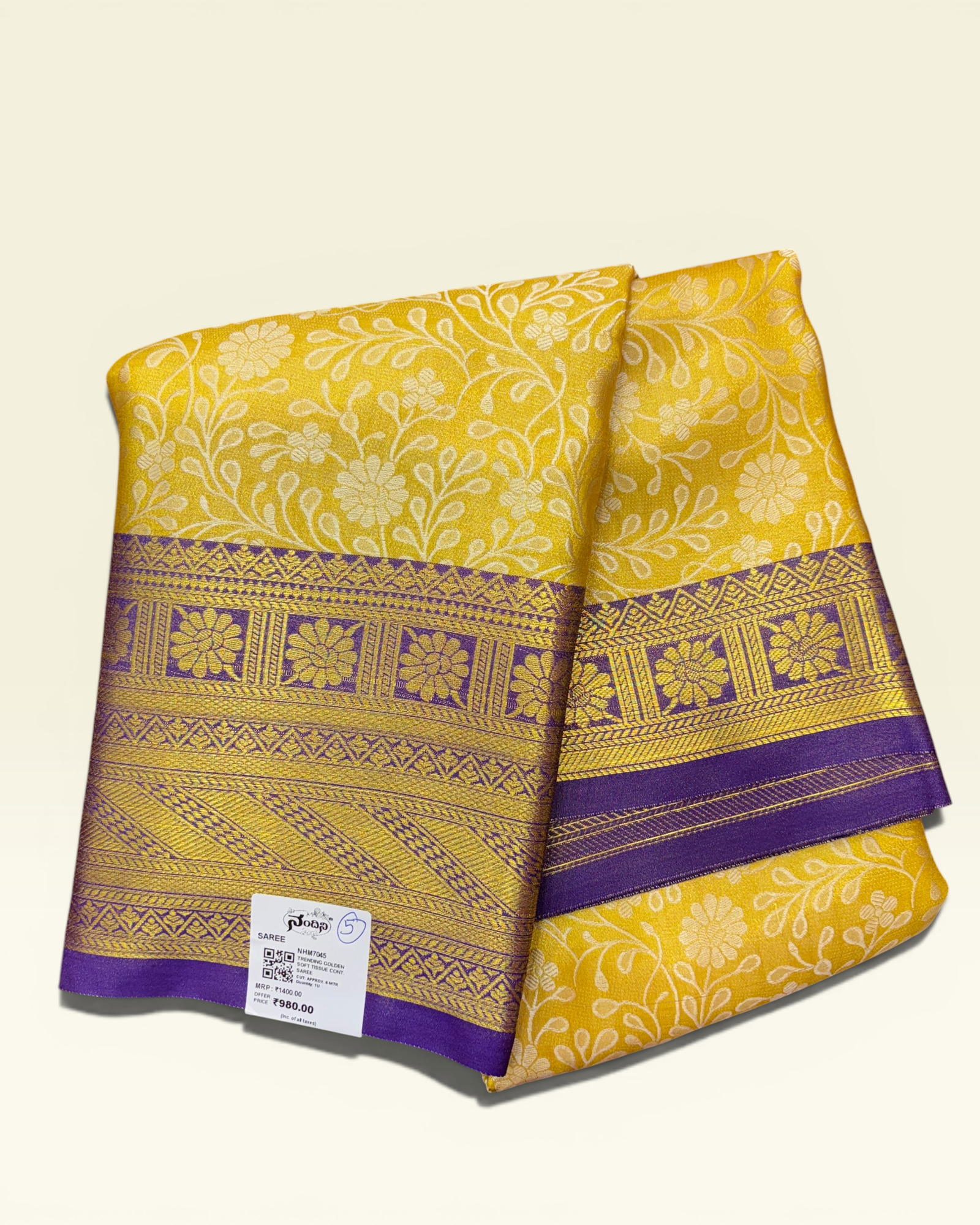 Trending Golden Soft Tissue with Contrast Violet Border Saree (NHM7045_5)
