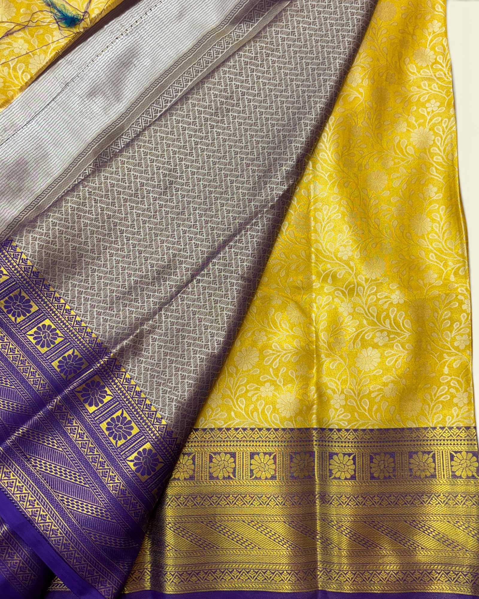 Trending Golden Soft Tissue with Contrast Violet Border Saree (NHM7045_5)