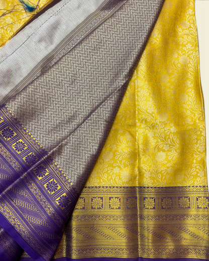 Trending Golden Soft Tissue with Contrast Violet Border Saree (NHM7045_5)