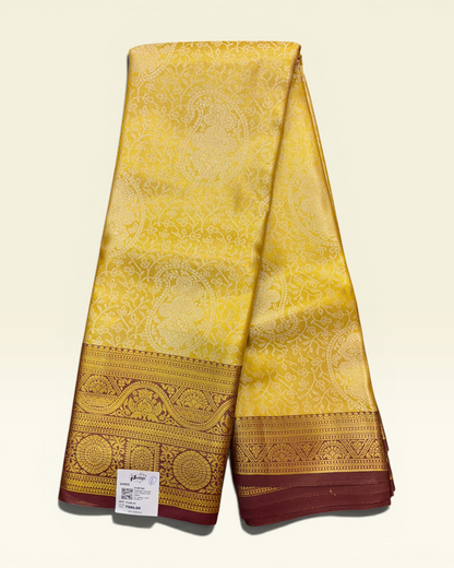 Trending Golden Soft Tissue with Contrast Maroon Border Saree (NHM7045_6)